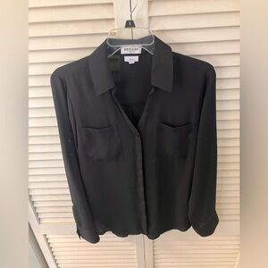 Express Sheer Button-Up V Neck Blouse